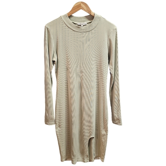 Young Fabulous & Broke Sage Green Ribbed Long Sleeve Bodycon Midi Dress Large - Picture 2 of 13